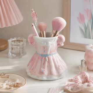 Hộp đựng cọ trang điểm SENRTY, Hộp đựng bút nơ dung tích lớn bằng gốm, Hộp đựng đồ trang sức Sweet Sắp xếp trang trí bàn làm việc Hộp đựng váy công chúa Nghiên cứu thiết yếu