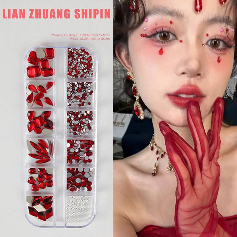 Tinh thể cá tuyết tự dính mặt & cơ thể đá quý dán Rhinestone lễ hội trang điểm hình xăm