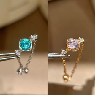 Châu Âu Mỹ ins Phong Cách Mới Tổ Chim Cắt Hồng Kim Cương Màu Kim Cương Dây Xích Có Thể Thu Vào Nhẫn Nữ