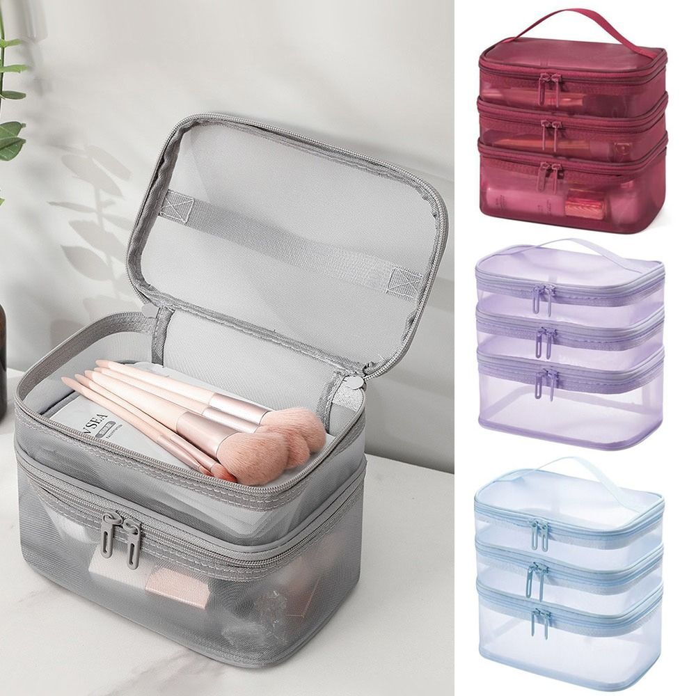Túi đựng mỹ phẩm du lịch HIGHVIEWLS, Túi đựng đồ trang điểm lưới trong suốt, Túi đựng đồ vệ sinh 2 / 3 lớp dung tích lớn đa chức năng Tổ chức đồ vệ sinh