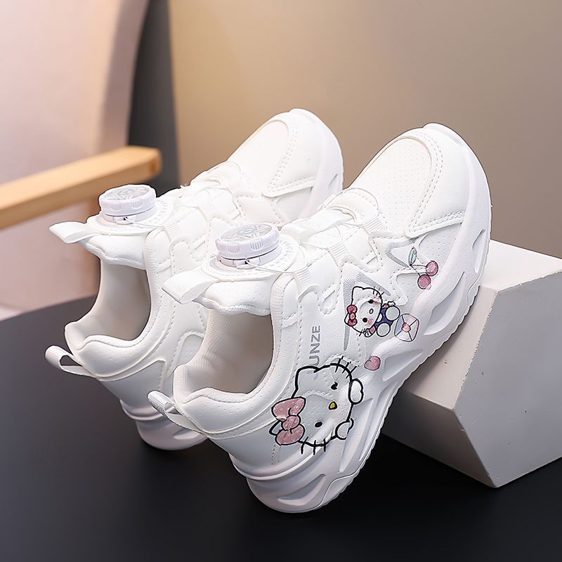 Bé Gái Mùa Thu Phong Cách Mới Da Thể Thao Giày Trắng Đế Mềm Nhẹ Hello Kitty Bé Gái Giày Thể Thao Mỏng Trắng