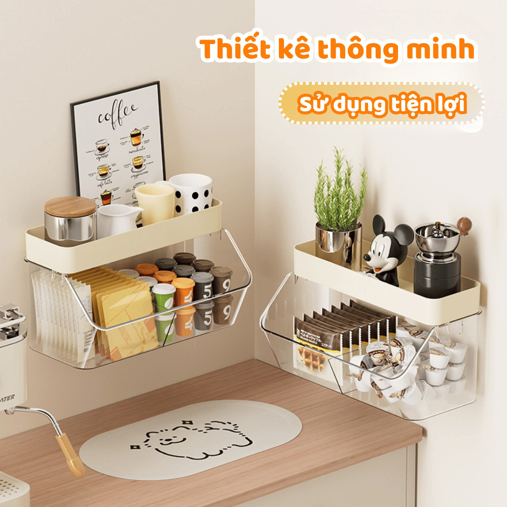 Kệ Đựng Gia Vị, Mỹ Phẩm Treo Tường Không Khoan Đục DINO , Kệ Để Đồ Đa Năng Dễ Thương Chịu Lực Tốt