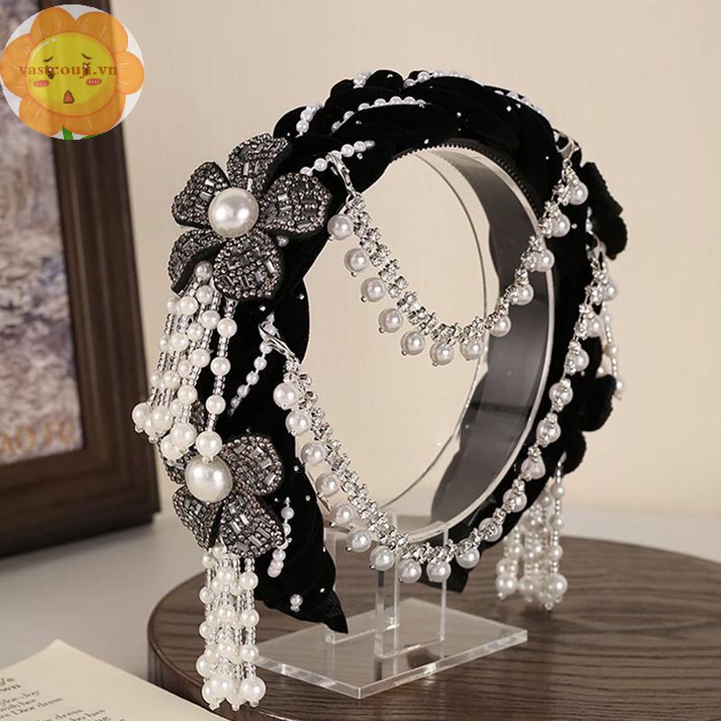 VASTJI Phụ kiện tóc nữ phong cách dân tộc retro với họa tiết hoa hạt sels, sang trọng và thời thượng