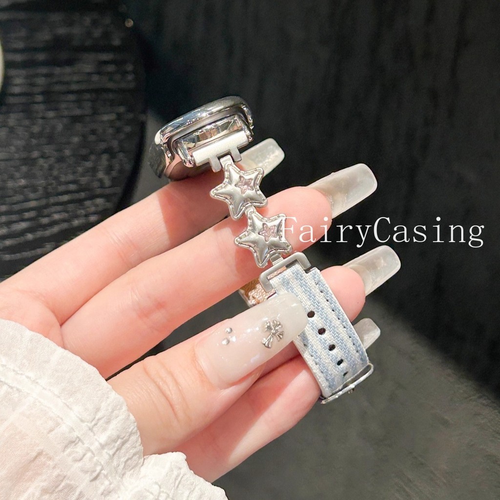 Dây Da Ngôi Sao Kim Cương Cho Xiaomi Mi Band 10 9 8 7 6 5 4 3 Dây Da Mỏng Cho Miband 10pro Sọc Vòng Tay Vải