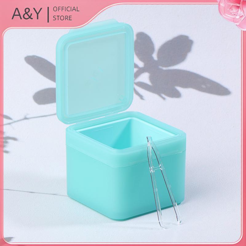 A & Y 300g Dụng cụ tẩy trang vuông hai lớp Hộp bông Flip Cover Tự kết hợp Nhíp Hộp lưu trữ miếng bông.