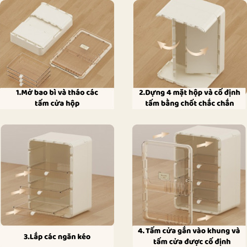 Tủ Kệ Đựng Mỹ Phẩm Để Bàn ENODA HOME, Tủ Kệ Cửa Trong Suốt Đựng Đồ Makeup Trang Điểm 3 Ngăn Chống Bụi R818