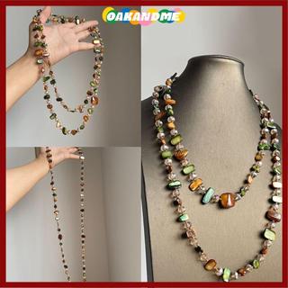 Vòng cổ Oakandme boho hai tầng, hạt đá lấp lánh, thiết kế cổ điển dành cho nữ