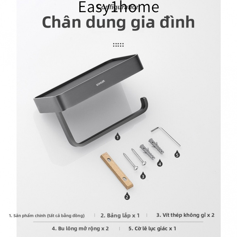 【 KOHLER 】Giá treo khăn giấy đồng nguyên chất dày đặc, giá treo giấy vệ sinh, móc đôi, hộp đựng khăn giấy cao cấp cho ph