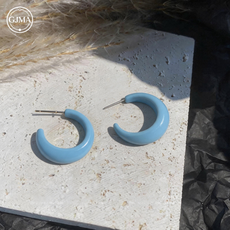 Bông tai hình chữ C màu kẹo đơn giản Phụ kiện nữ đa năng ngọt ngào cao cấp