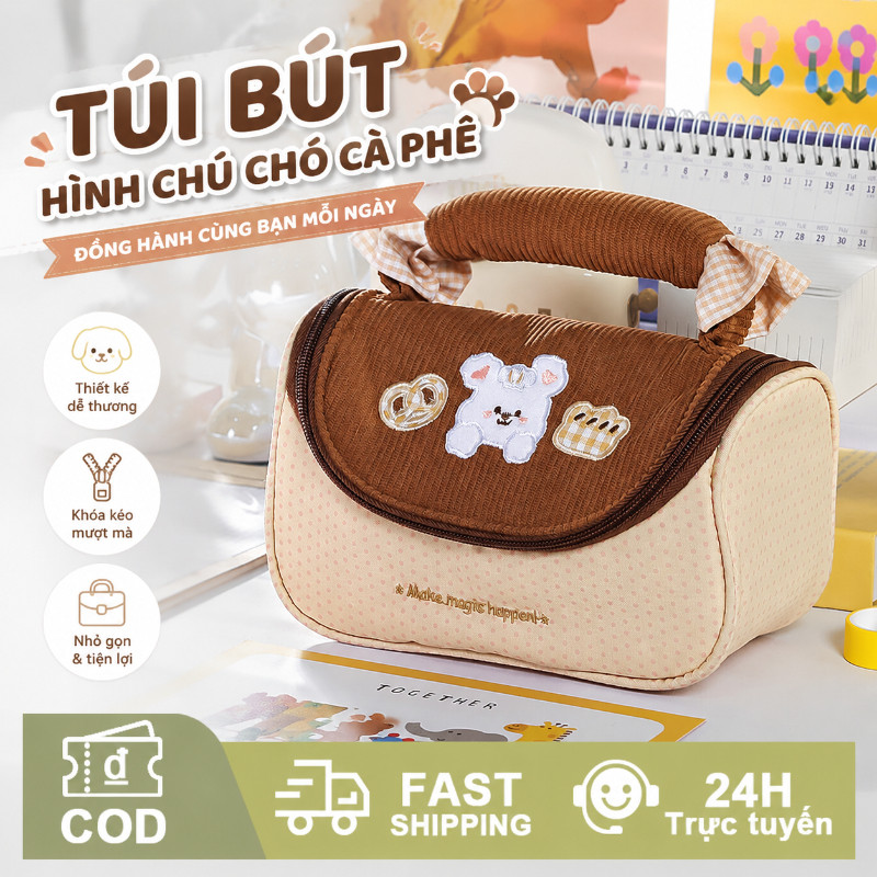 Túi đựng bút macaroon hoạt hình dễ thương, túi bút cầm tay dung tích lớn đựng bút tiện lợi