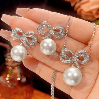 Châu Âu Mỹ ins Phong Cách Mới Đáy Đồng Mạ Vàng Giả Ngọc Trai Nơ Phù Hợp Với Nữ 16mm14mm