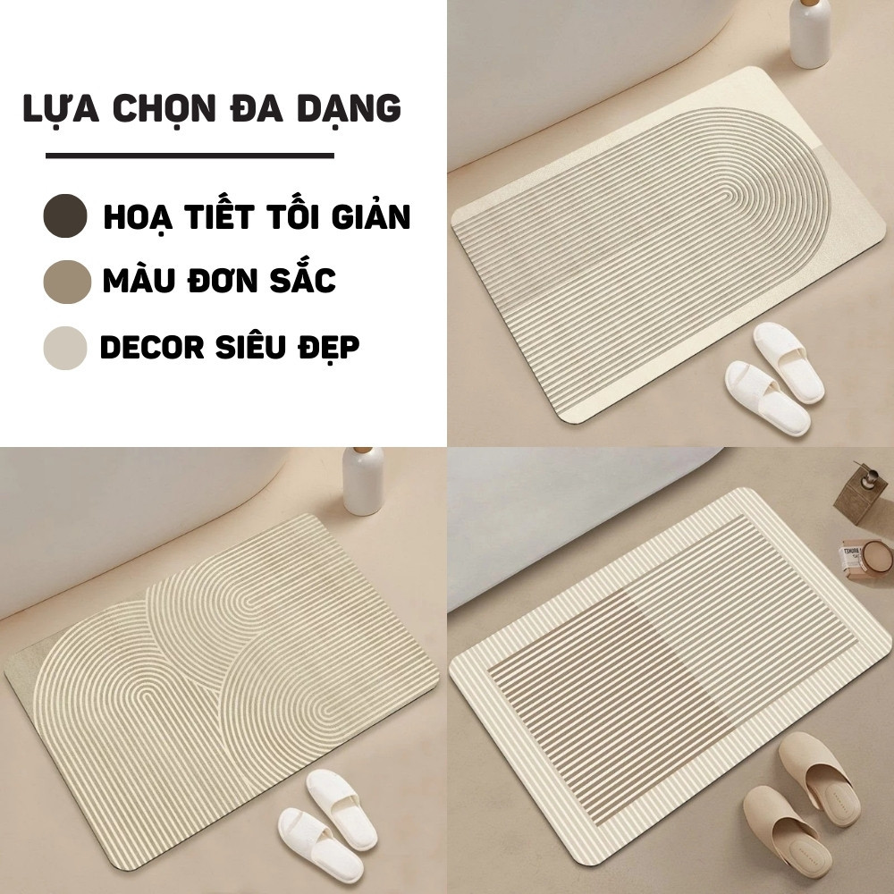 Thảm Lau Chân Nhà Tắm HomeMate Bùn Tảo Cát Siêu Thấm Hút, Nhanh Khô Chống Trượt 40x60cm