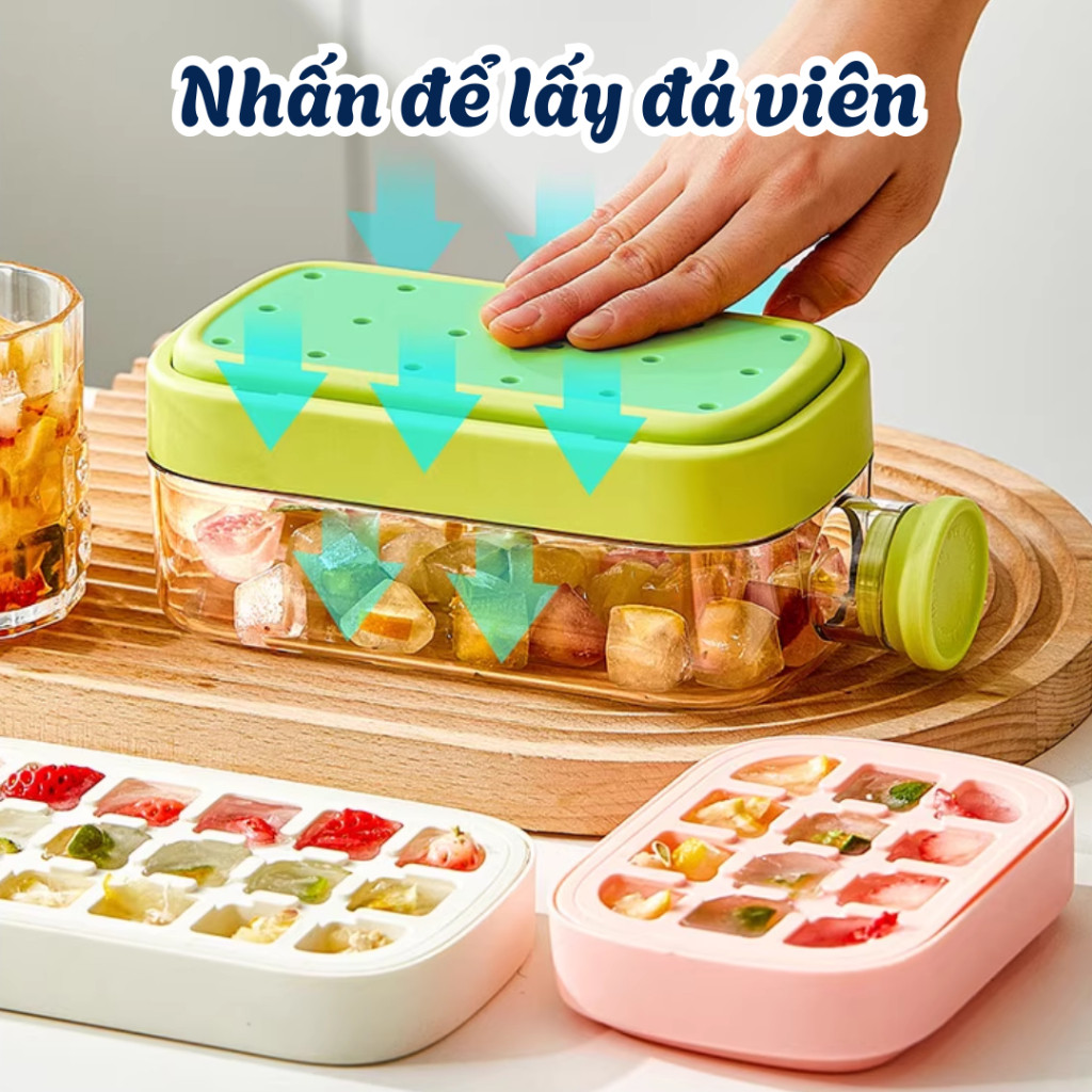 Khay Làm Đá Viên Thông Minh 2in1 HomeMate – Bình Đựng Nước Có Nắp Nhấn Lấy Đá Nhanh, Tặng Ống Hút Tiện Lợi
