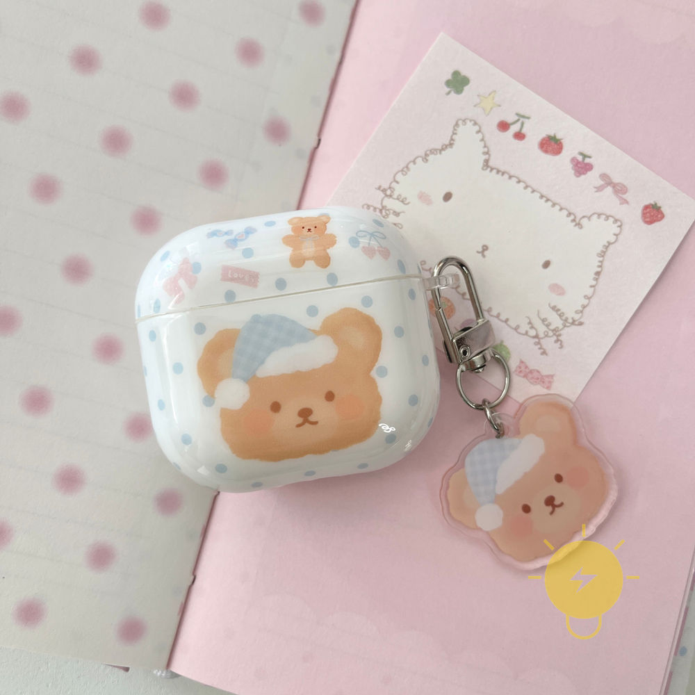 Phone Case For AirPods 4 / Pro3 / Pro2 / Pro / 3 / 2 / 1 TPU Chain Bear Headset Aesthetic Korean Cute