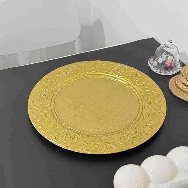 JINHF Đảng Vàng Đĩa Sạc Nhựa Phục Vụ Cho Nhà Hàng Tiệc Cưới Ngày Lễ Trang Trí Bàn Nhẹ HOT