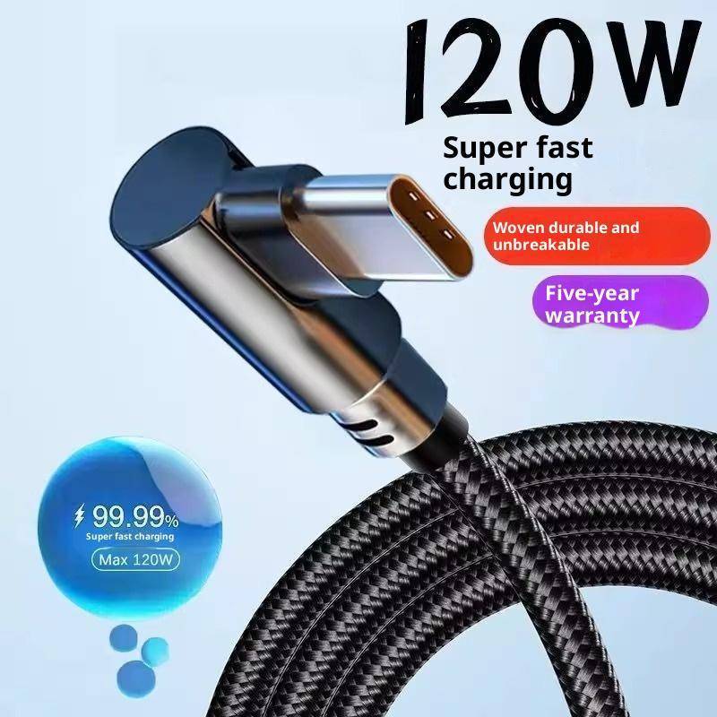 Cáp sạc nhanh USB JINHF Type C 6A Dây bện Nylon 90 độ cho tổ chức bàn chơi game HOT