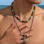 Vòng cổ xếp lớp Unisex Boho - Vòng cổ rùa ngọc lam vỏ dừa - Có thể điều chỉnh 51-60cm - Đi biển kỳ nghỉ Trang sức dân tộc Bohemian