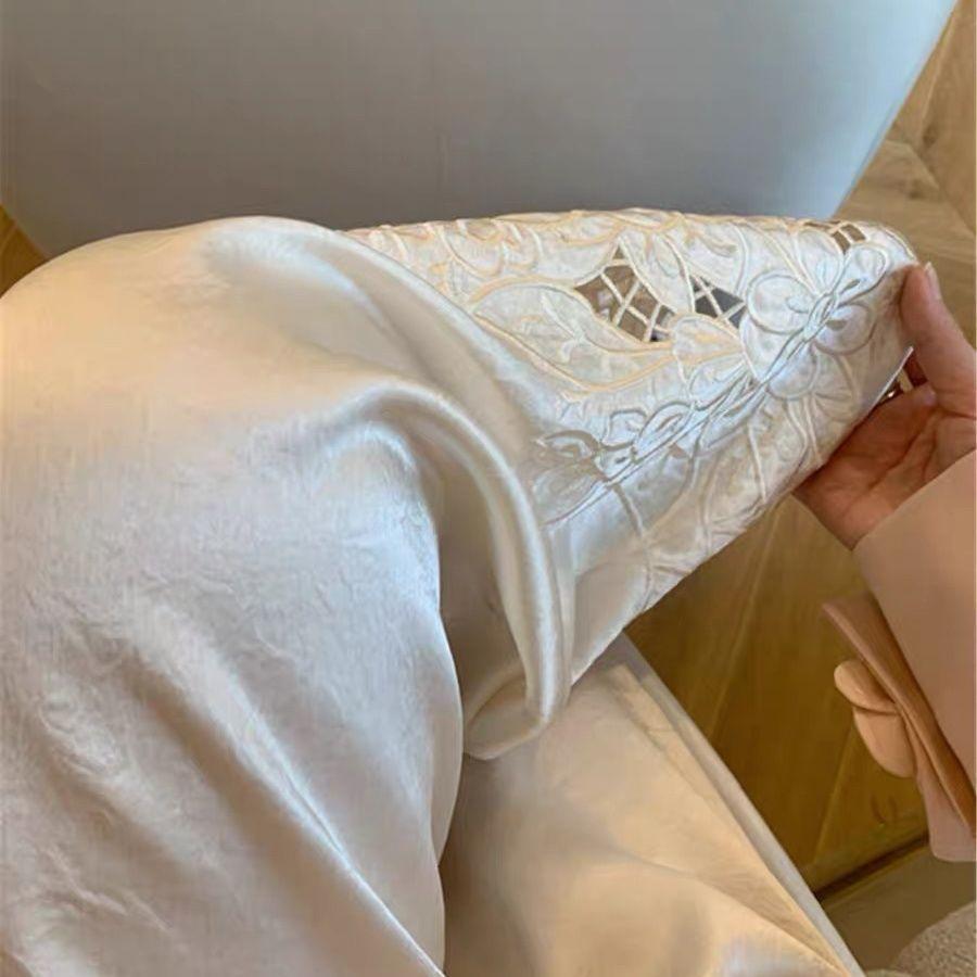 [Mặc nhỏ dễ thương] Acetate Mới Phong Cách Trung Hoa Mười Ngàn Kim Thêu Quần Thường Ngày Mùa Hè Phong Cách Mới Rỗng Rời Quần Ống Rộng Niche Hot @ -