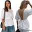 Áo Peplum mùa hè dành cho nữ màu trơn không lưng dáng rộng viền nơ lưng cổ tròn Áo tay khuỷu tay