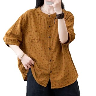 [Hàng có sẵn] Áo sơ mi nữ vải cotton dáng rộng in cỡ lớn xuyên biên giới ngoại thương Áo sơ mi cỡ lớn