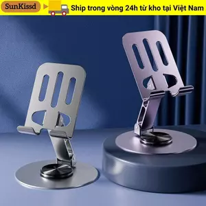 Giá đỡ điện thoại di động SUNKISSD, Giá đỡ để bàn tản nhiệt rỗng xoay vô hạn, Cốc Dolly Thiết kế giảm chấn Chất liệu hợp kim Giá đỡ phẳng