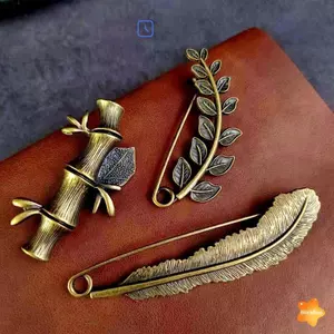 Thời Trang Mới Trâm Cài Lớn Tóc Lông Vũ Trang Trí Vintage Đồng Thổ Cẩm Áo Len Khăn Bule Cardigan Phù Hợp Với Pin Lớn Mới