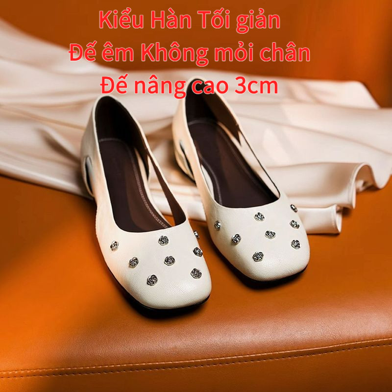 Giày mary jane Kiểu Hàn Tối giản Đế êm Thoáng khí Không mỏi chân Đế nâng cao 3cm Giày nữ Đi làm