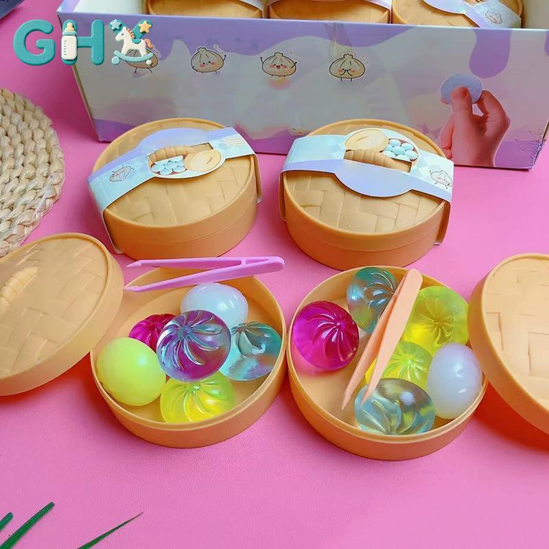 Bộ đồ chơi bánh bao Mini GHX có hộp hấp mềm Squishy 6 chiếc Giảm căng thẳng vui nhộn Cảm giác chơi VN