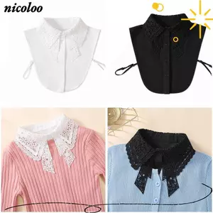 Cổ áo giả NICOLOO, Cổ áo ren voan trắng có thể tháo rời, Phong cách ve áo thanh lịch Đường viền cổ có thể tháo rời Nút voan cổ giả dành cho nữ