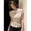 American Retro Hot Girl Style Giả hai mảnh Khâu cổ tròn ngắn tay Áo thun nữ thiết kế Niche Slimer Look Casual Top