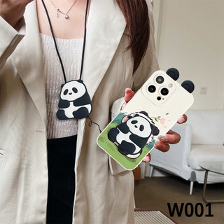 Ốp Điện Thoại Gấu Trúc Tai kawaii Dễ Thương Cho OPPO A6 A5 A3 Pro A5M A3X A5X A58 A78 A38 A18 A79 A59 A60 A80 A40 A40M Ốp Lưng Có Dây Giá Đỡ