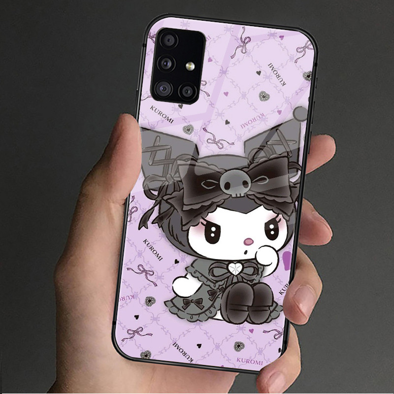 Ốp Điện Thoại Thủy Tinh Sanrio Kuromi Cho Samsung Galaxy A14 A16 A30 A22 A32 A33 A15 A35 A42 A55 A56 4G A52 A53 A54 A70 A71 A72 A73 5G
