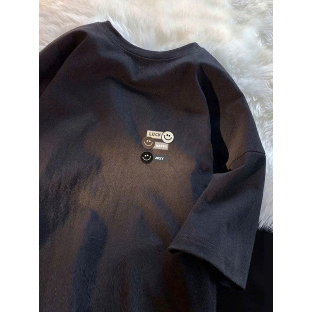 （Giao hàng 24h）Angela Áo thun phông nữ nam chất liệu cotton khô dày dặn form rộng tay lỡ in hình luckyhappy Local Brand