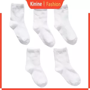 KIN Essentials Bé gái và Trẻ mới biết đi Đồng phục Cotton Turn Cuff Tất Gói 5 đôi Tất thể thao màu trắng
