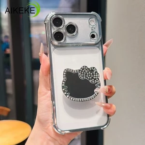 Ốp điện thoại hình gương kim cương lấp lánh Kitty cho Huawei Pura 80 Pro Plus Ultra 70 Pro Plus Ultra P60 P50 P40 Pro Mạ bốn góc Vỏ mềm trong suốt