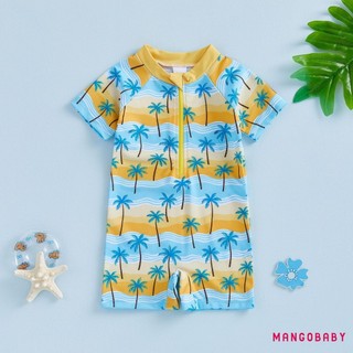 MG-Toddler Bé Trai Rash Guard Đồ Bơi In Chủ Đề Đại Dương Zip Up Áo Bơi Tay Ngắn