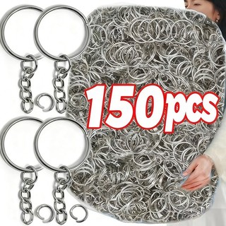 50 / 100 / 150 Chiếc 25mm Trống Móc Khóa - Mạ Bạc Chia Vòng Móc Khóa DIY Trang Sức Phát Hiện