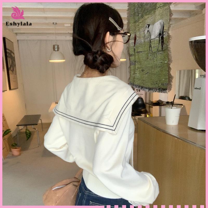 Áo len dài tay dáng rộng cổ hải quân phong cách đại học Áo len dệt kim Hàn Quốc dành cho nữ [MỚI]