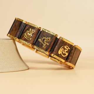 Vòng Lách Trầm Bảng Vuông Bọc Vàng 8K - Rục Việt Chìm - Trầm Hương Yên Lộc - Tặng kèm hộp VIP