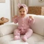 Bộ trang phục bé gái sơ sinh dài tay cổ tròn xếp nếp Zipped Footies Áo liền quần và băng đô Quần áo mùa thu