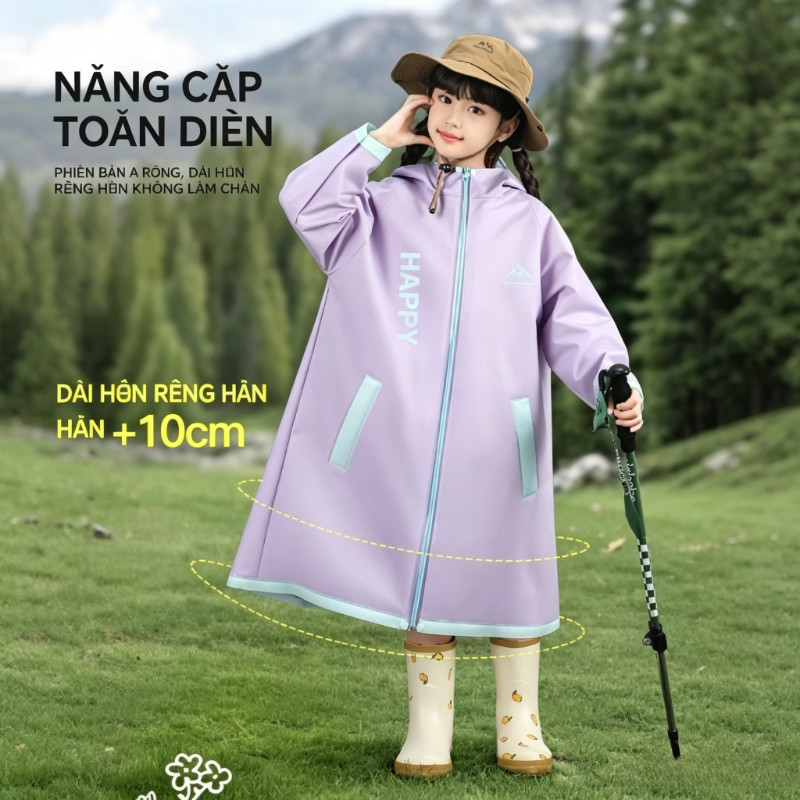 Áo Mưa Trẻ Em Dài Chống Mưa Lớn – Một Mảnh Poncho Che Toàn Thân, Có Chỗ để Cặp Sách, Phù Hợp Cho Bé Trai, Bé Gái đi Học