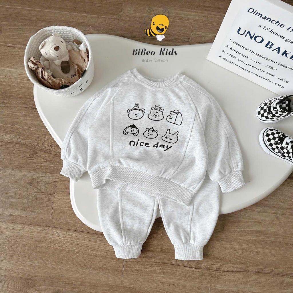 [BiBeo Kids] Bộ Quần Áo THU ĐÔNG BỘ NỈ NICE DAY cho bé trai ,Bộ quần áo dài tay cho bé