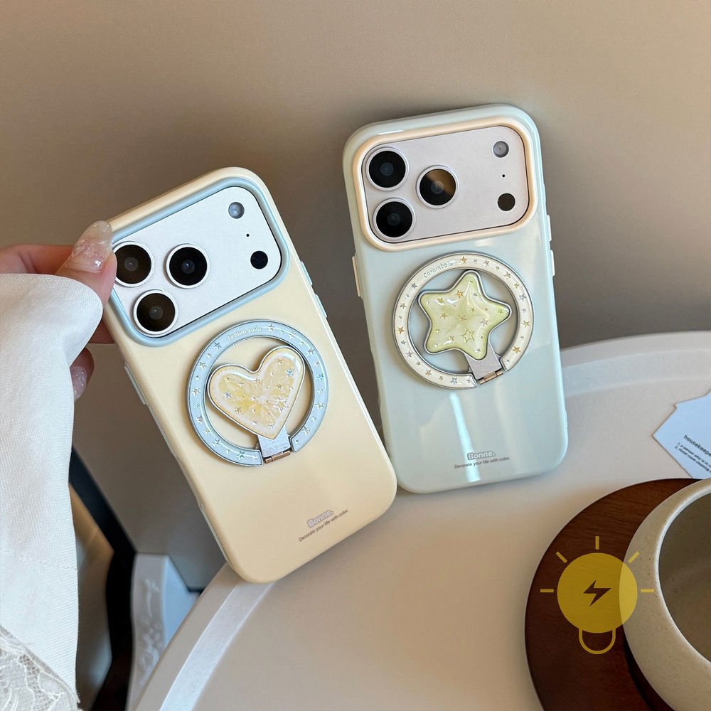 Phone Case For iPhone 17 Pro Max 16 15 14 13 with Griptok TPU Magnetic Heart with Griptok Gilding Aesthetic Korean Cute