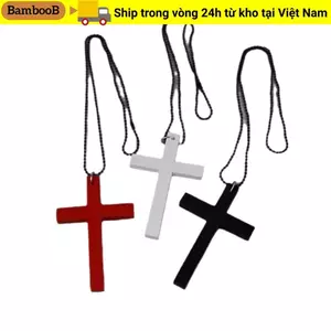 Vòng Cổ Hip Hop BAMBOOB, Punk Gothic Y2k Gỗ Chữ Thập Mặt Dây Chuyền Vòng Cổ, Dây Chuyền Áo Len Đen Nữ