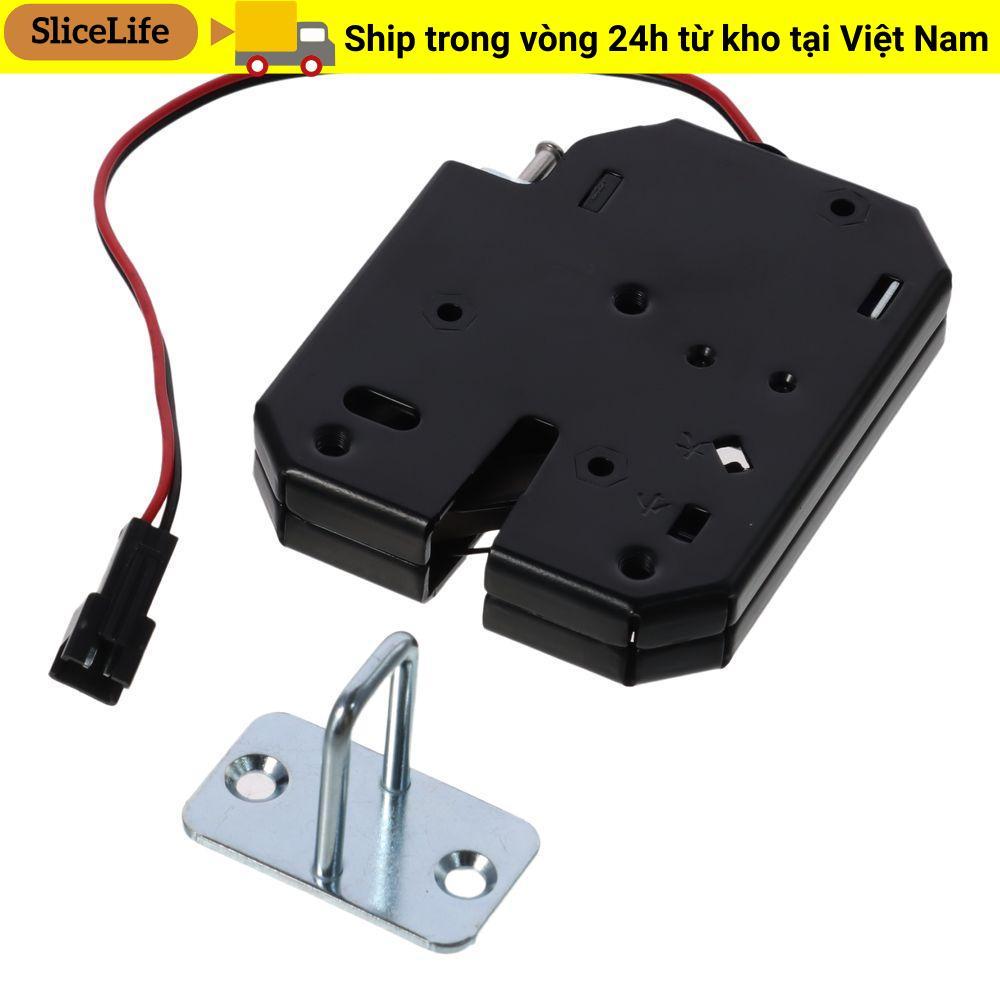 Khóa chốt điện SLICELLIFE, Khóa điện từ tủ thép Carbon màu đen, Công nhân khóa điều khiển điện DC 12V 2A bằng đồng di động