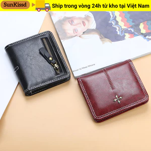 Ví nhỏ SUNKISSD, Ví nữ Mini hình vuông có dây kéo, Ví nữ chất lượng bằng da PU