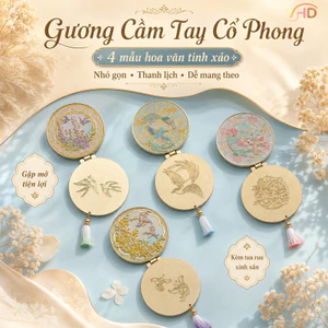 Gương Cầm Tay Họa Tiết Cổ Trang – Mini, Tinh Xảo, Quà Tặng Sang Trọng Cho Bạn Gái