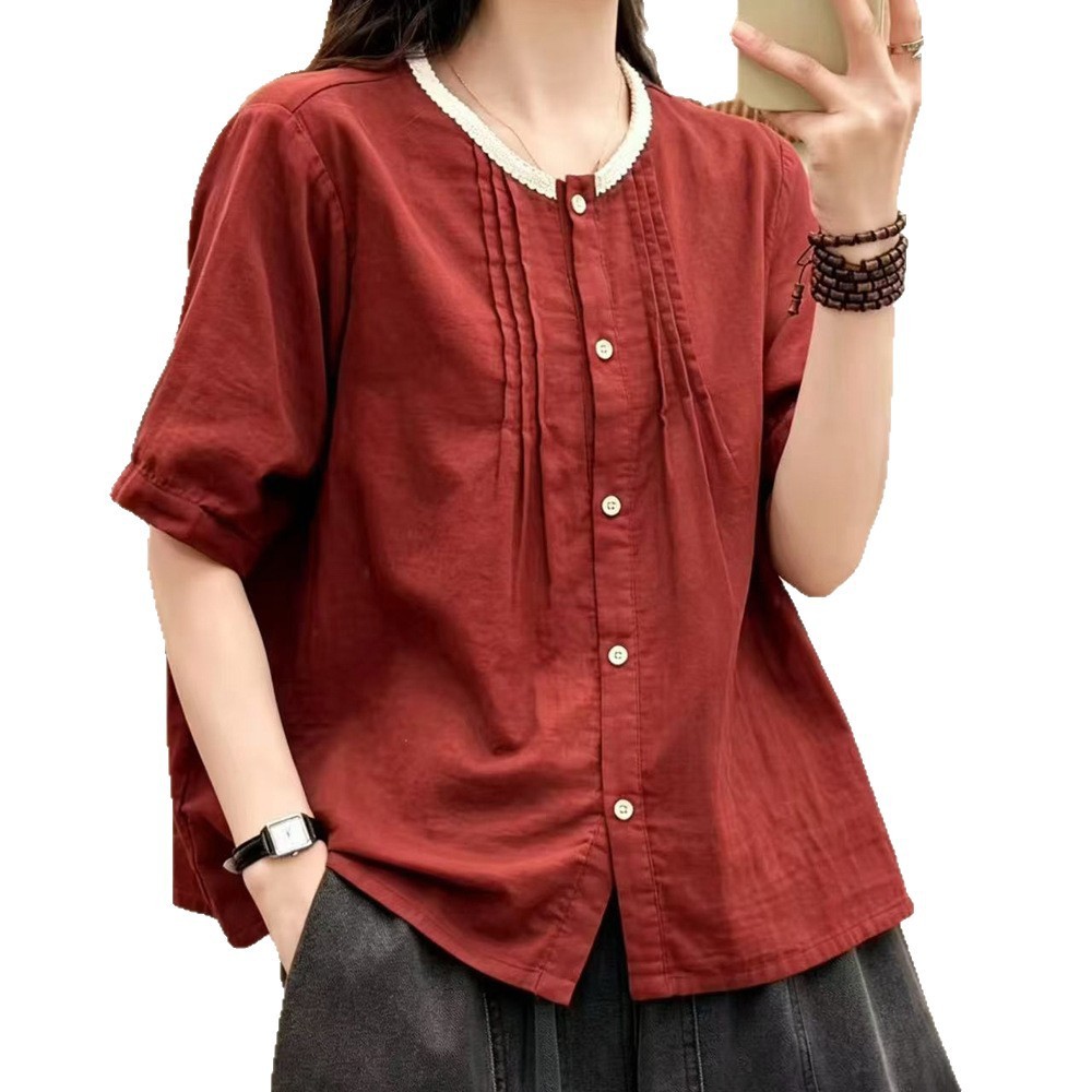 Áo Sơ Mi Nữ Cotton Thiết Kế Mới Mùa Hè Phong Cách Nước Ngoài