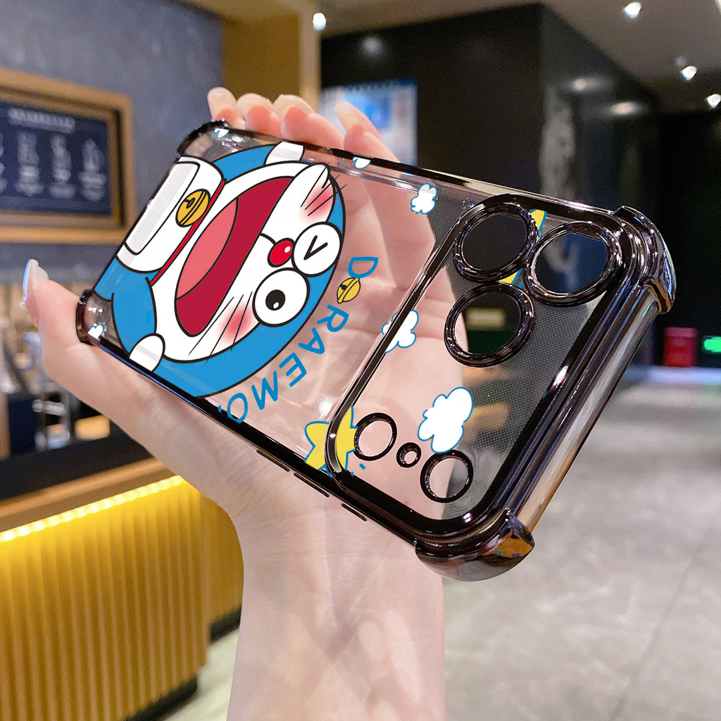 Tương thích với iPhone 17 16 15 Pro Max 14 Plus 13 12 11 XR XS Doremon Vỏ mạ trong suốt Vỏ chống rơi