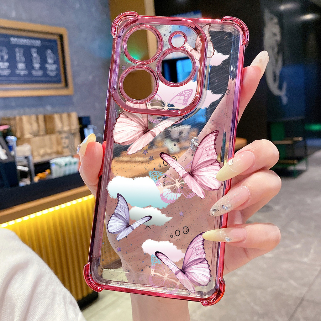 Tương thích với Infinix Hot 50i 40i 40 Pro 30 Play Note 30 Smart 9 8 Vỏ mạ trong suốt hình bướm sang trọng Vỏ chống rơi